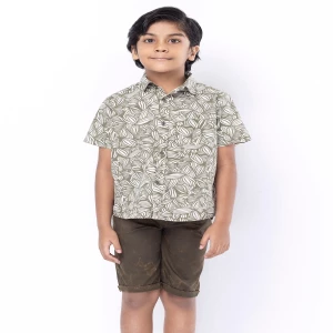 Sage Green Printed Cotton Shirt Pant Set